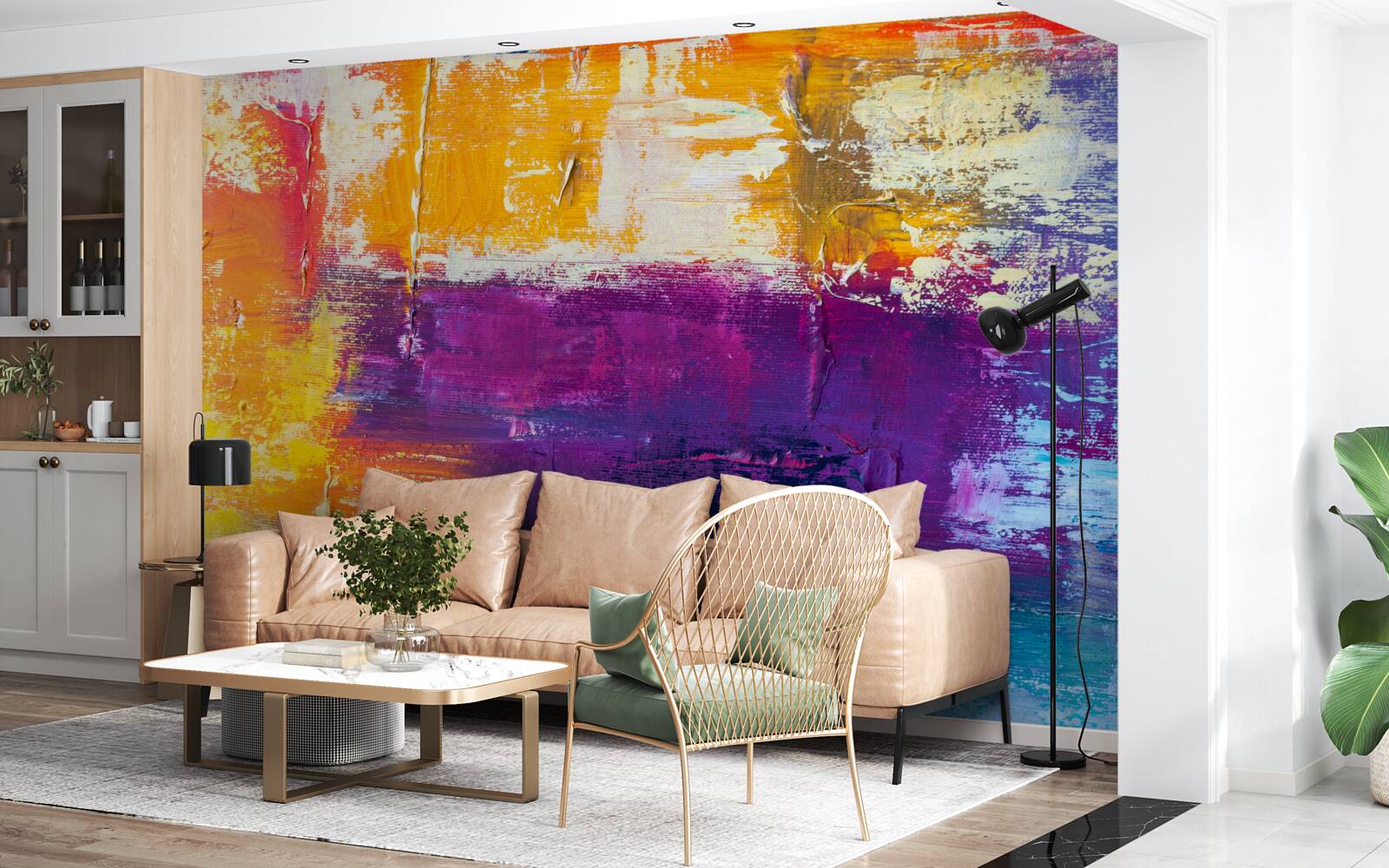 Papier peint chalet au bord de l'étang au coucher du soleil