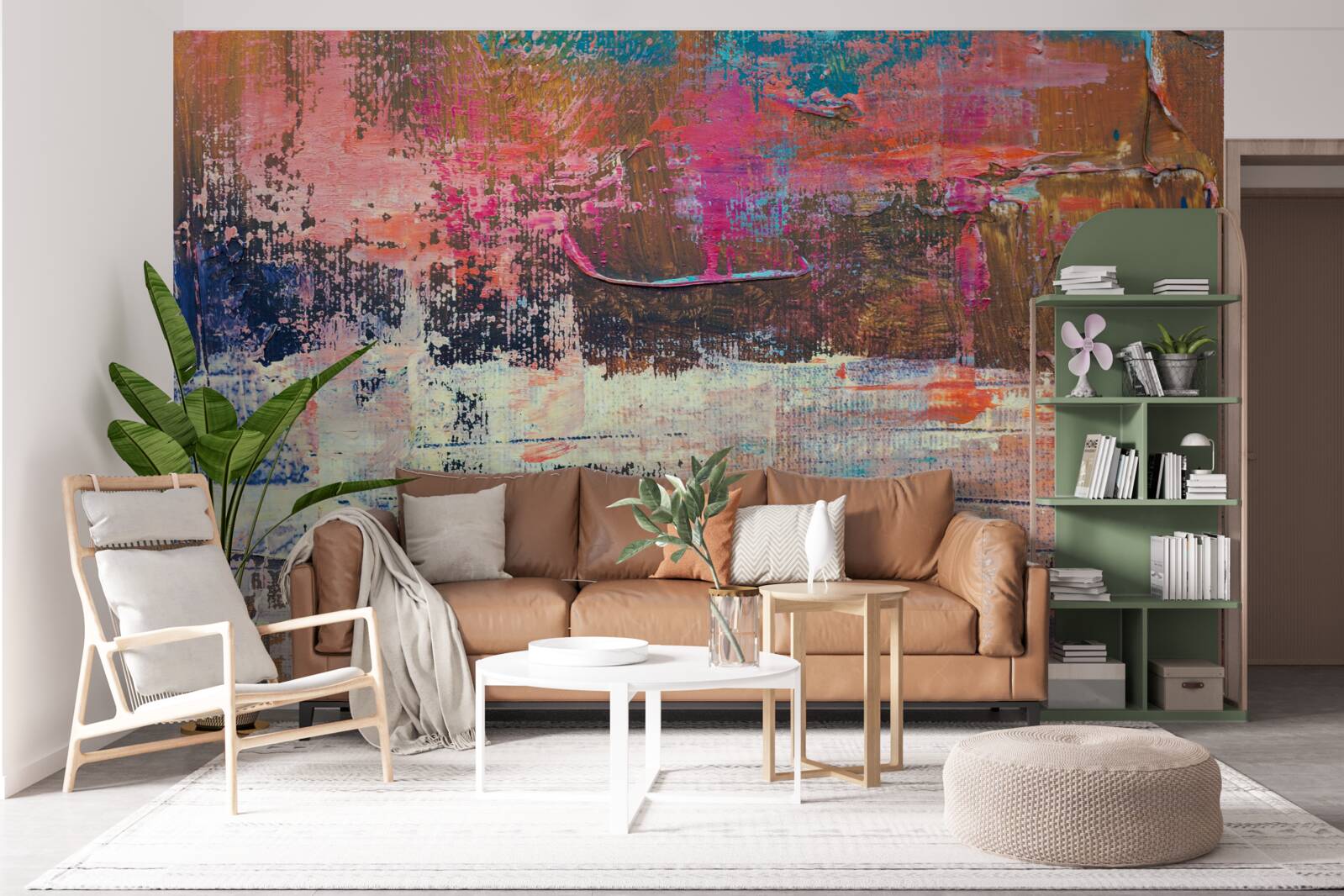 Papier peint coucher de soleil dans la forêt, peint dans des tons roses