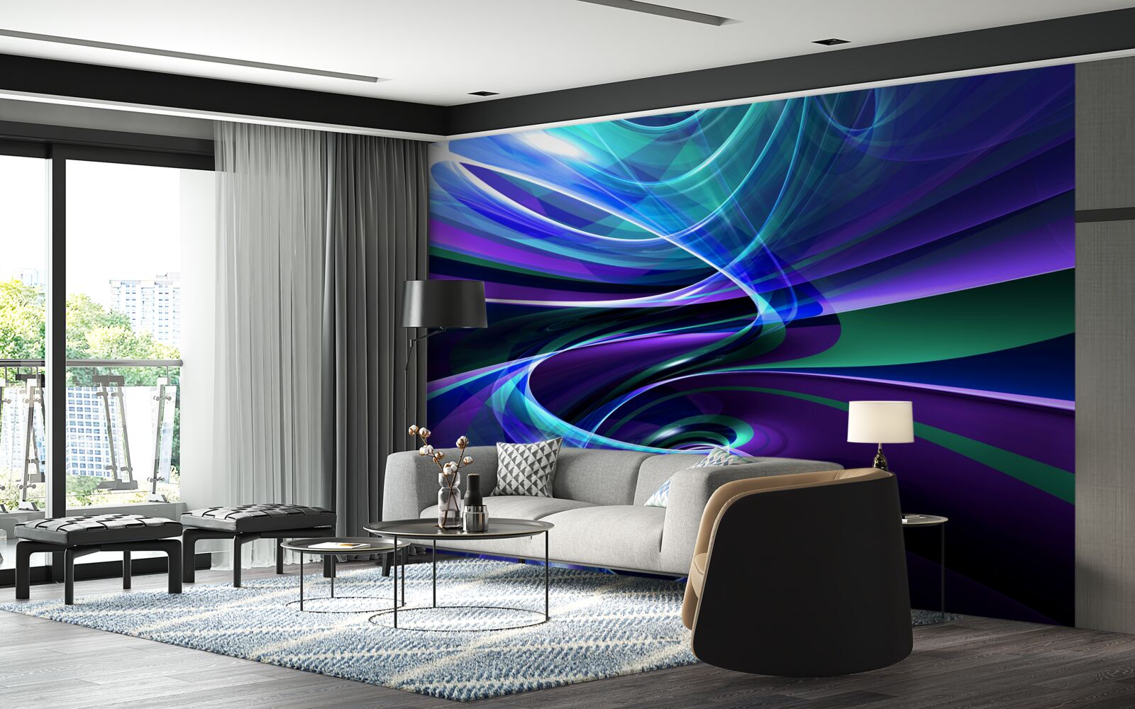 Papier peint accents abstraits d'aurore boréale