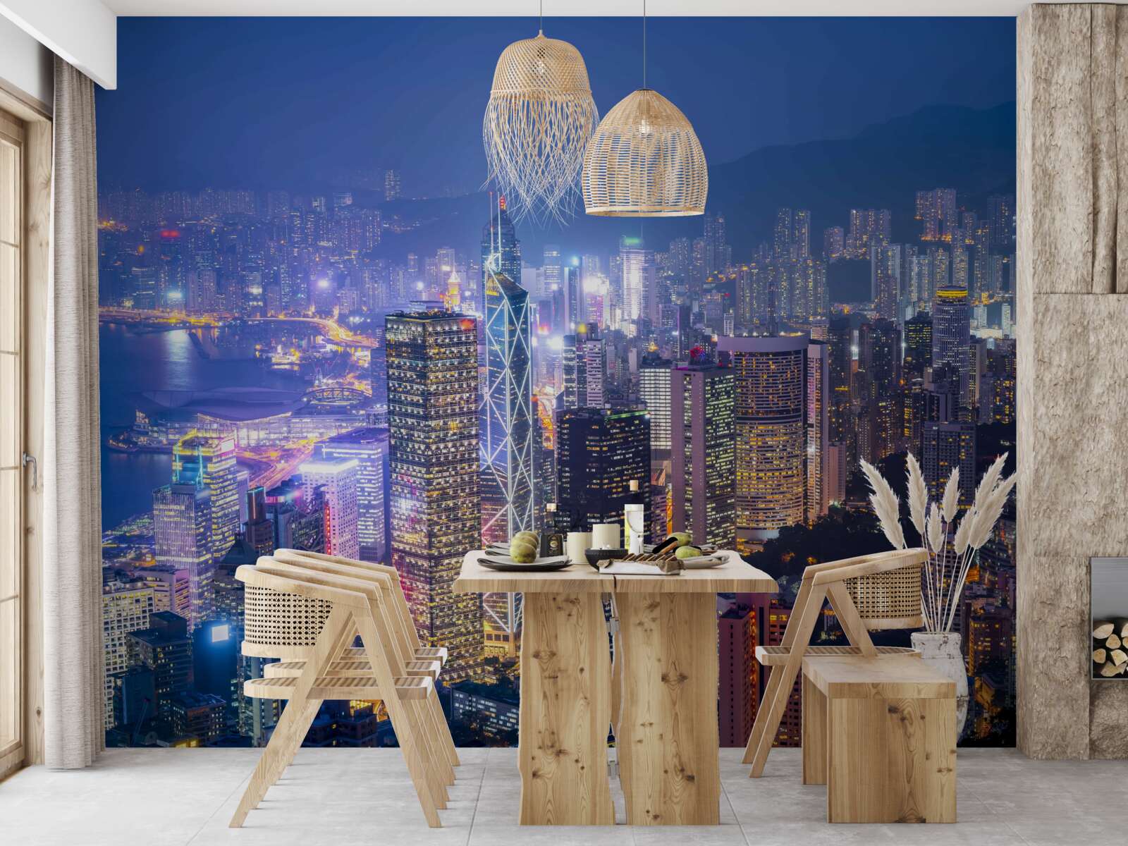 Papier peint vue panoramique de hong kong la nuit depuis la tour d'observation