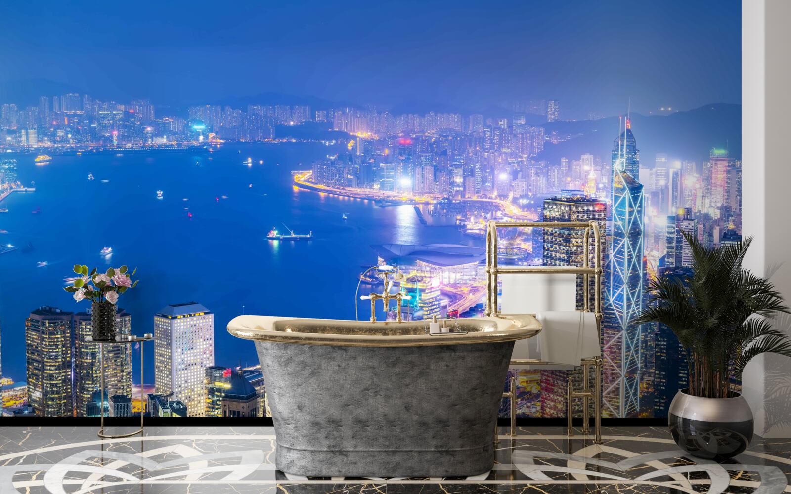 Papier peint paysage nocturne hypnotique de hong kong