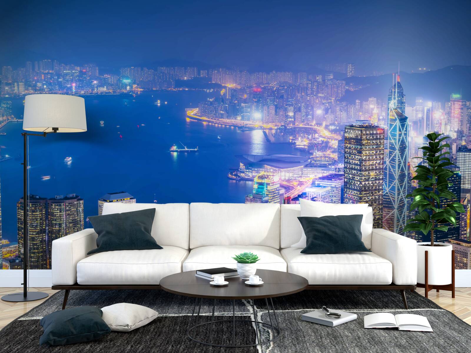 Papier peint paysage nocturne hypnotique de hong kong