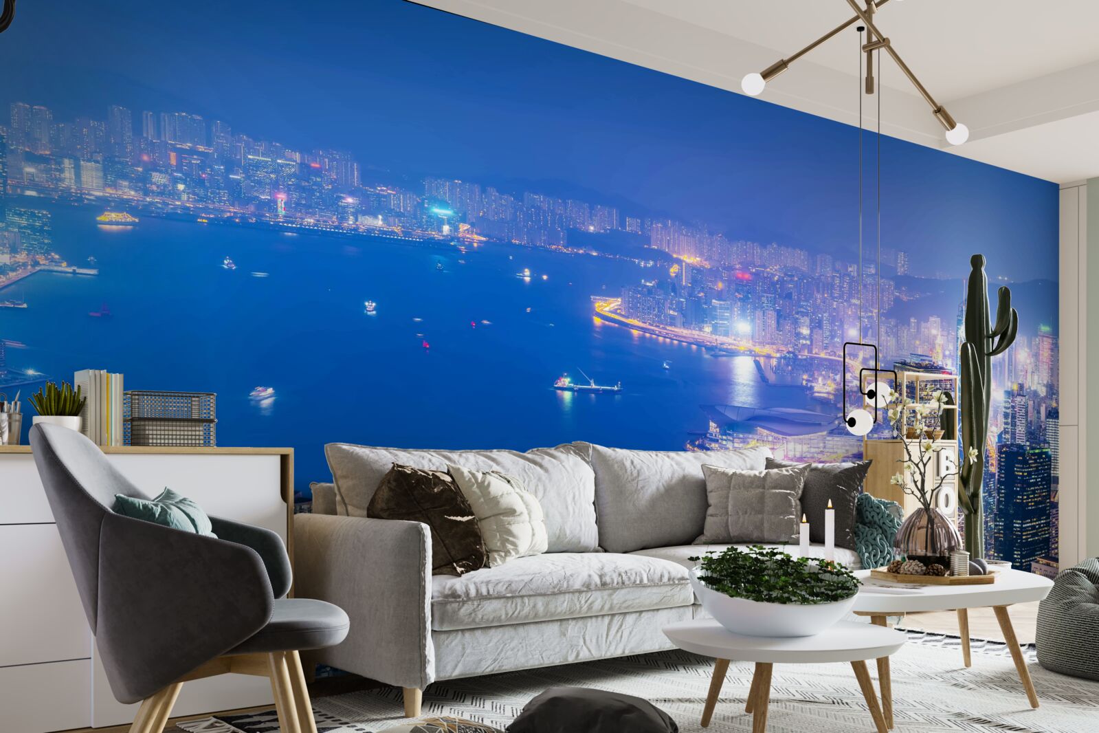 Papier peint paysage nocturne hypnotique de hong kong