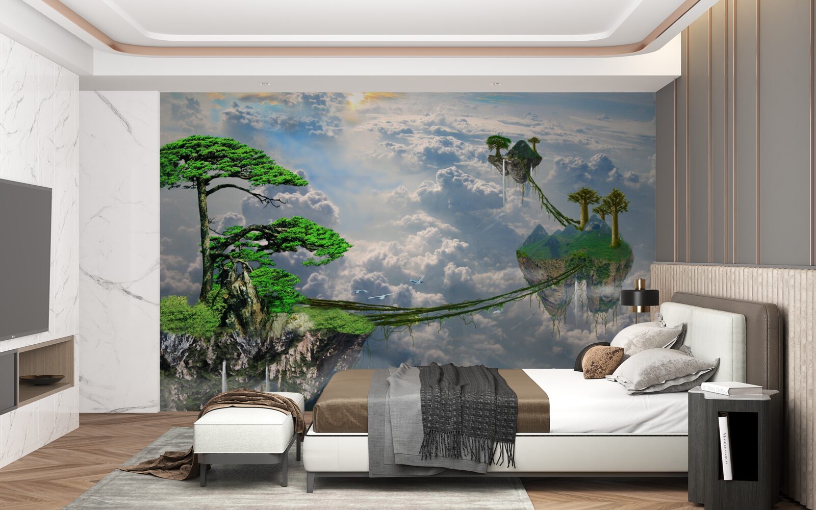 Papier peint îles flottant dans le ciel