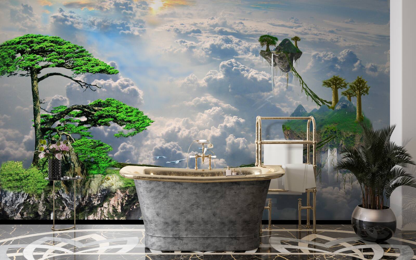 Papier peint îles flottant dans le ciel