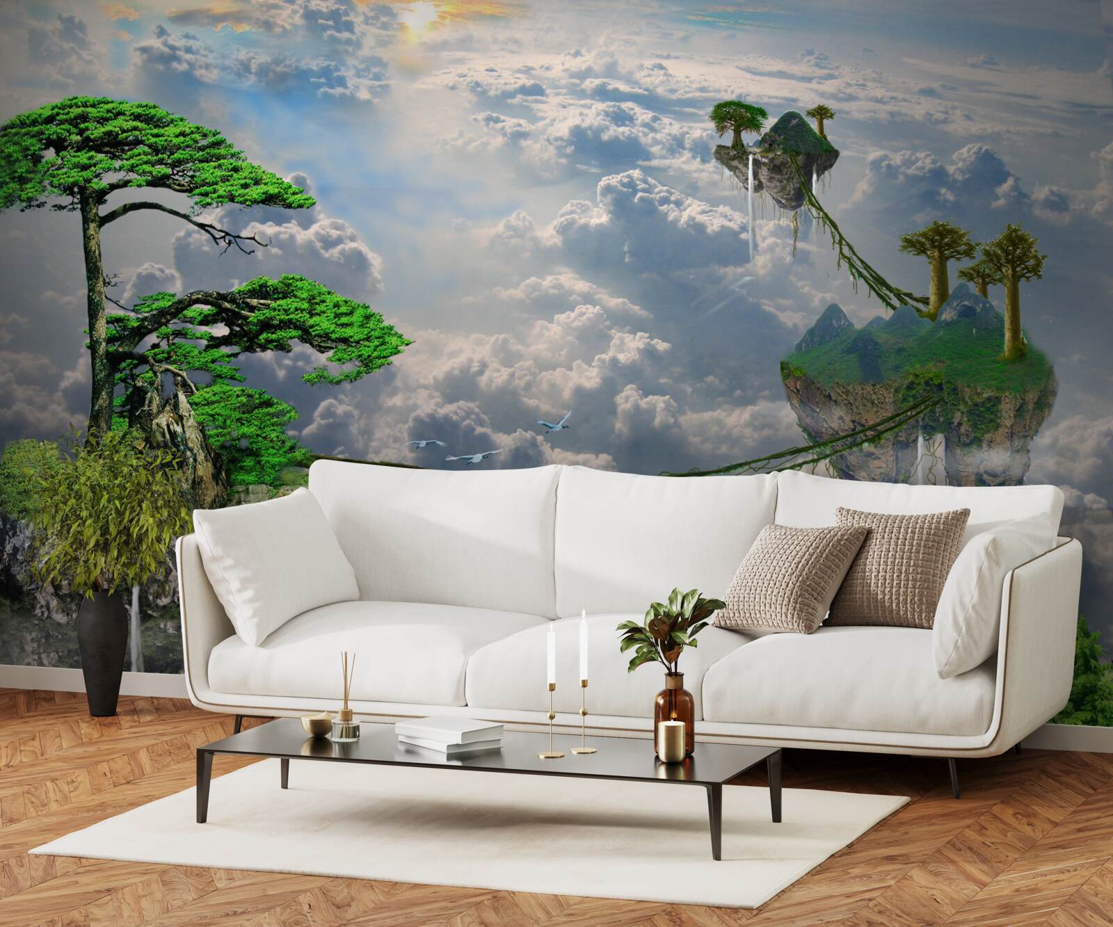 Papier peint îles flottant dans le ciel