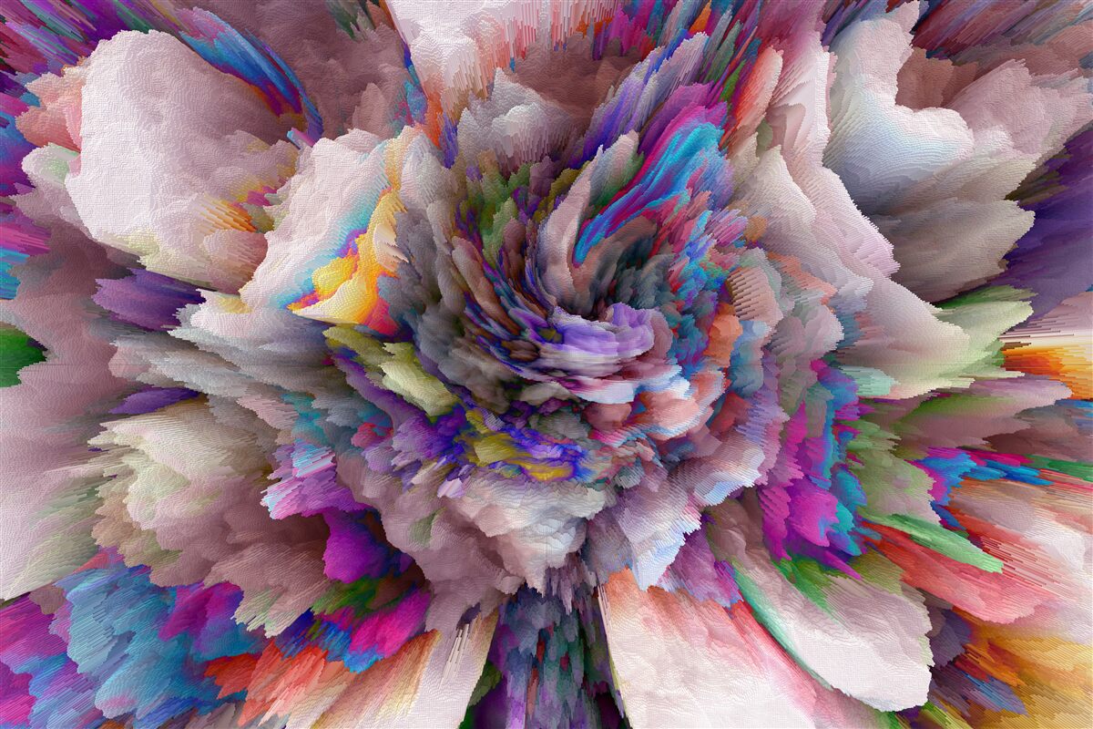 Papier peint fleur avec des nuances abstraites de l'arc-en-ciel