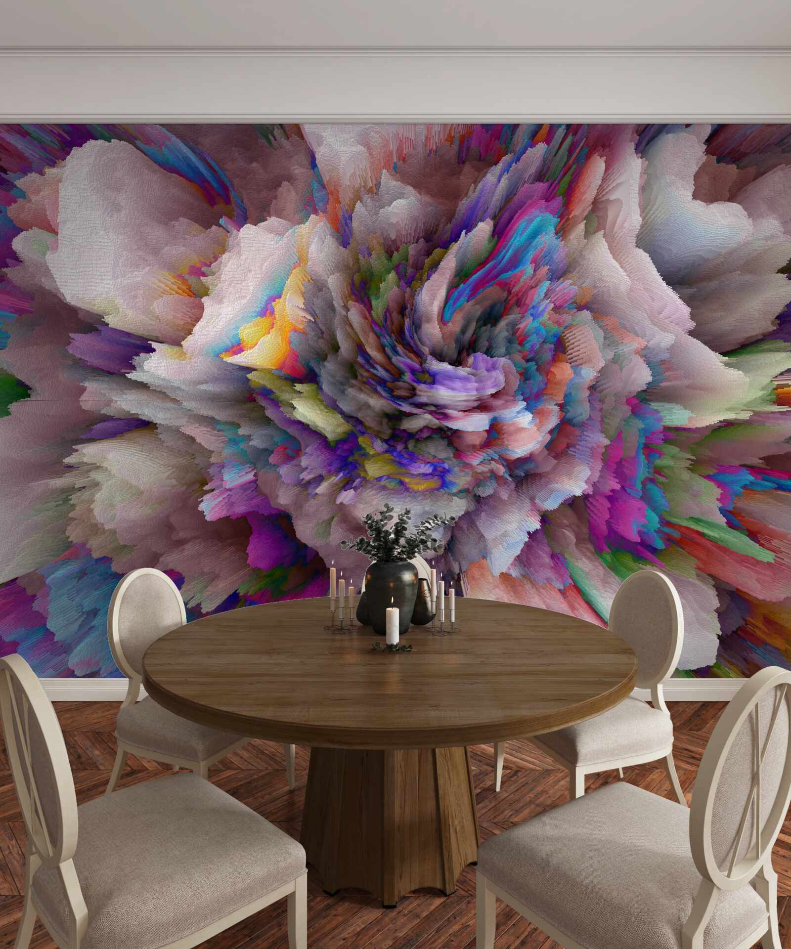 Papier peint fleur avec des nuances abstraites de l'arc-en-ciel