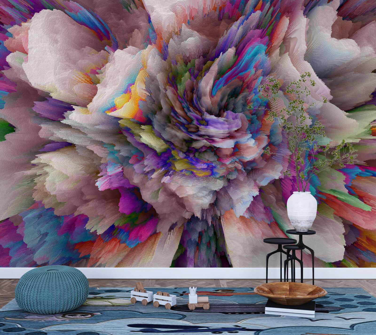 Papier peint fleur avec des nuances abstraites de l'arc-en-ciel