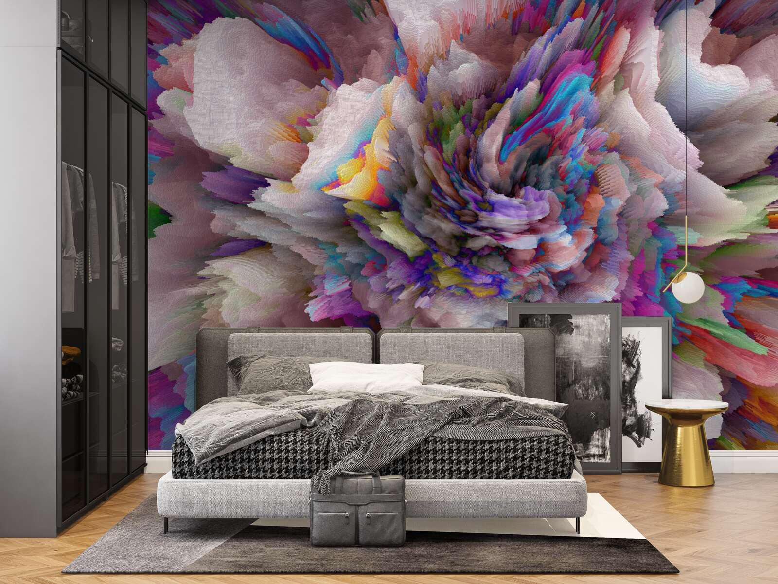 Papier peint fleur avec des nuances abstraites de l'arc-en-ciel