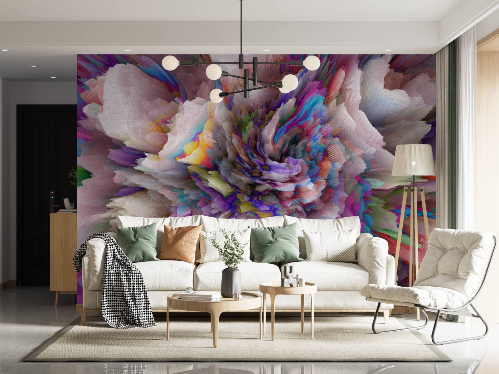 Papier peint fleur avec des nuances abstraites de l'arc-en-ciel