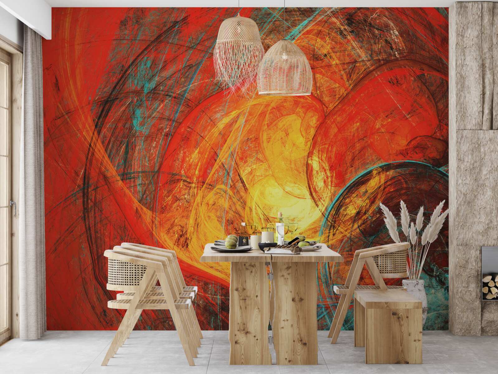 Papier peint le centre en or est décoré de fractales richement colorées