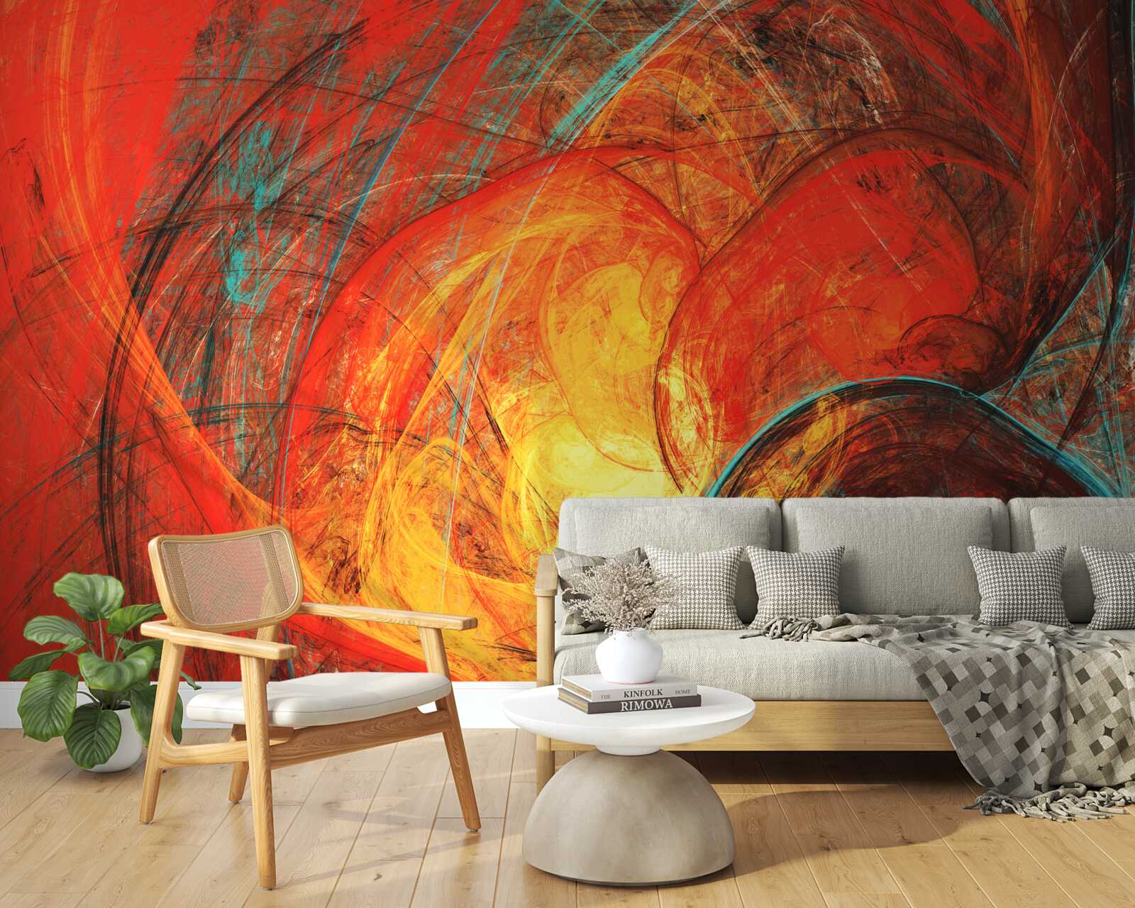 Papier peint le centre en or est décoré de fractales richement colorées