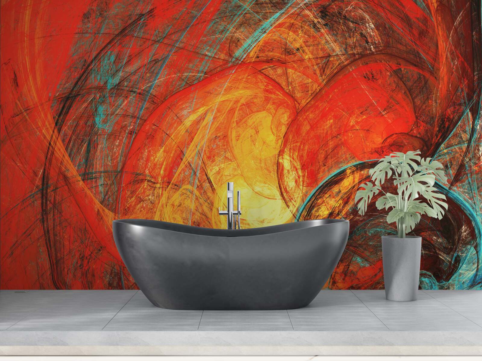 Papier peint le centre en or est décoré de fractales richement colorées