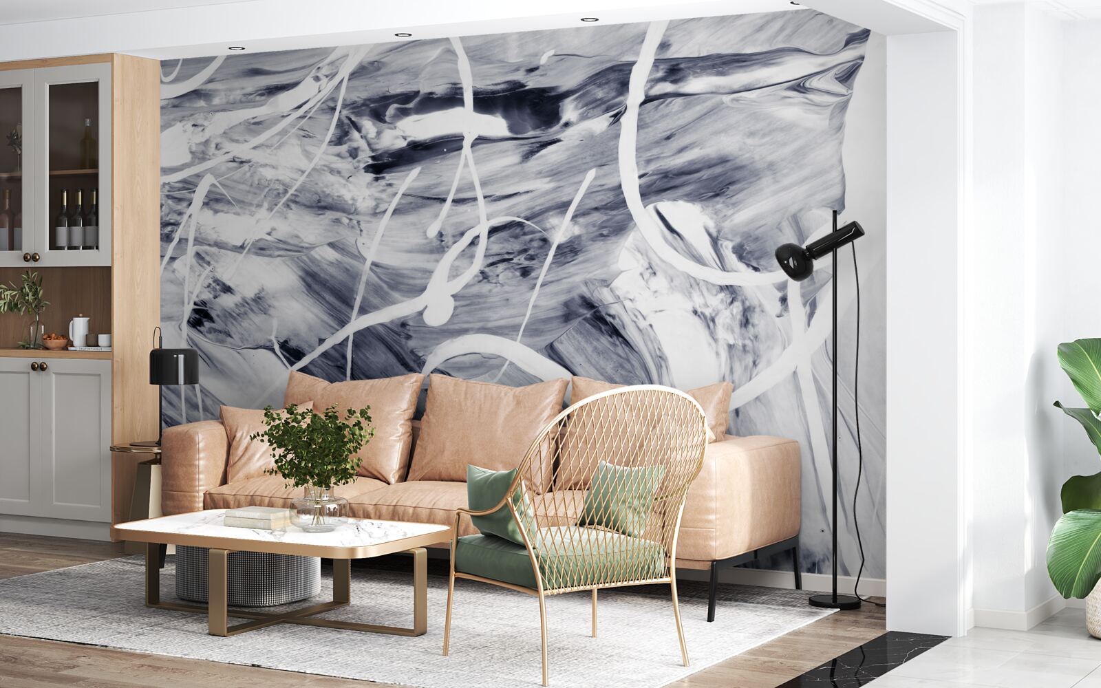 Papier peint traits de peinture blanche sur fond noir