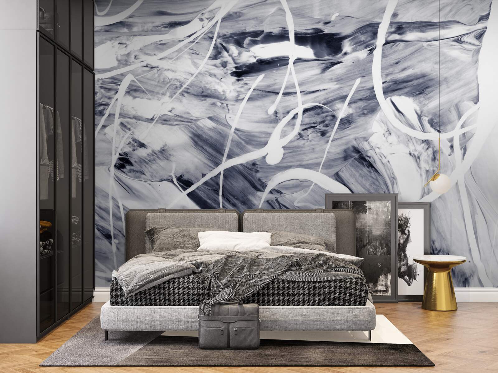 Papier peint traits de peinture blanche sur fond noir