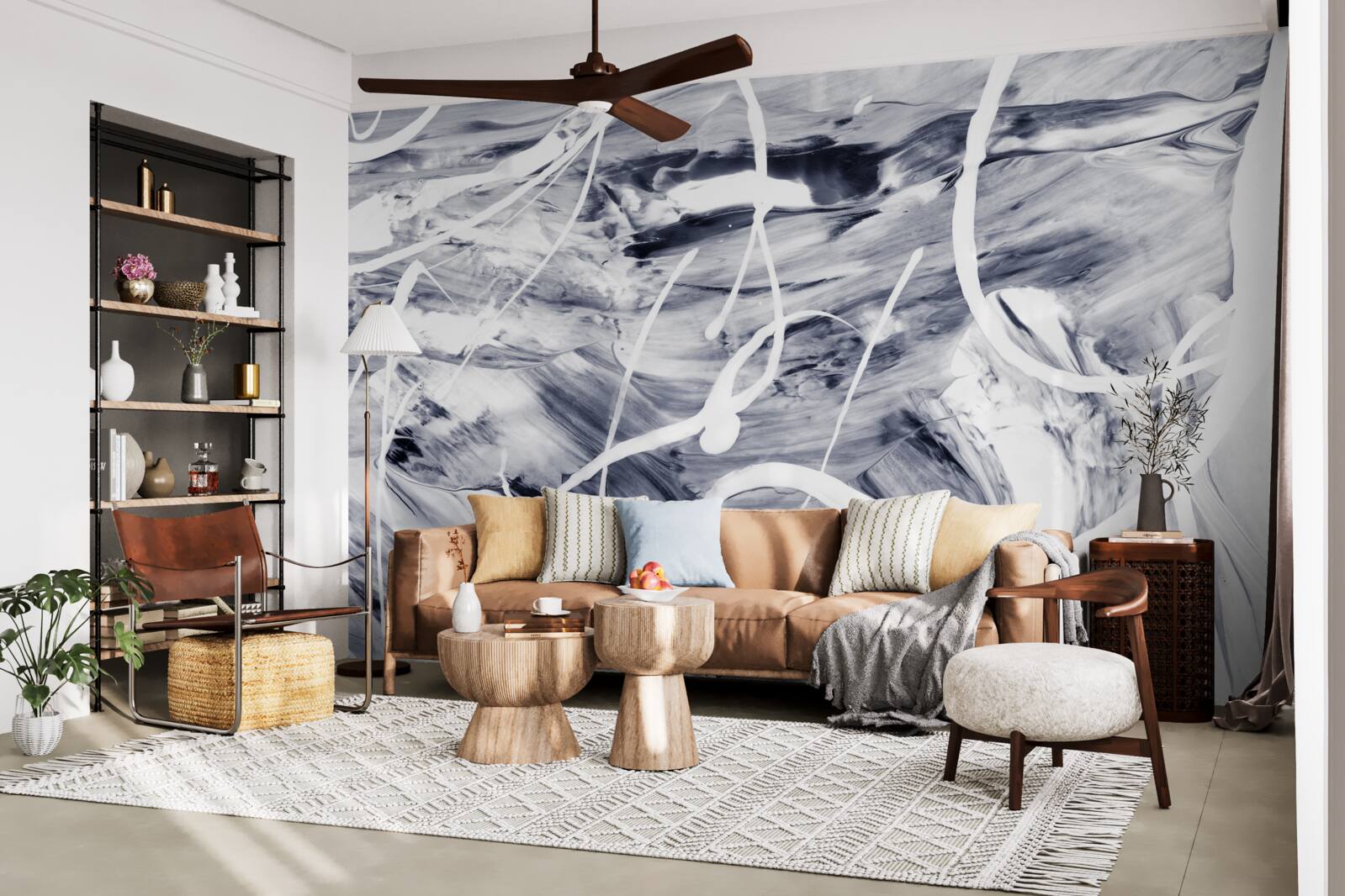 Papier peint traits de peinture blanche sur fond noir