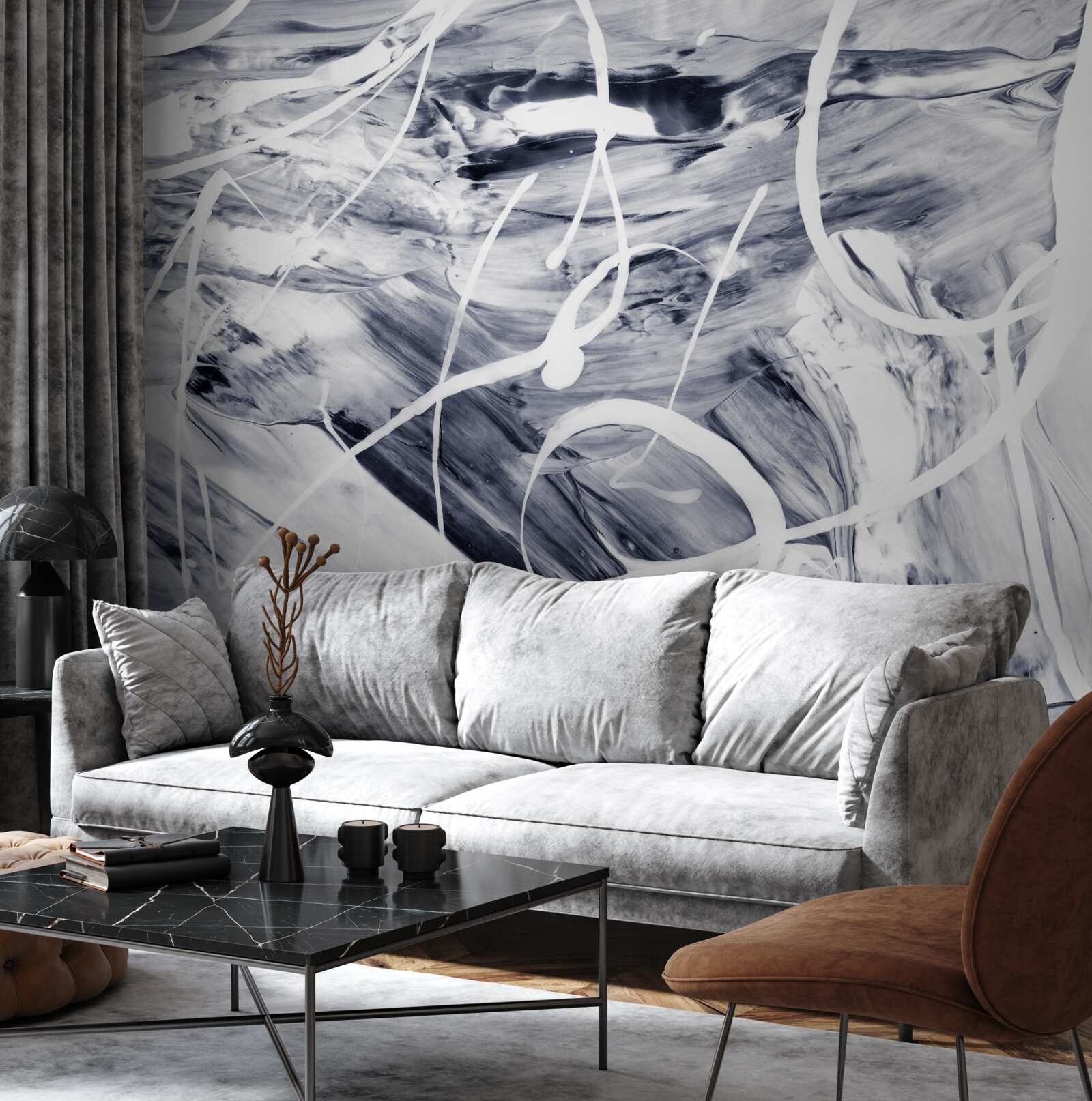 Papier peint traits de peinture blanche sur fond noir