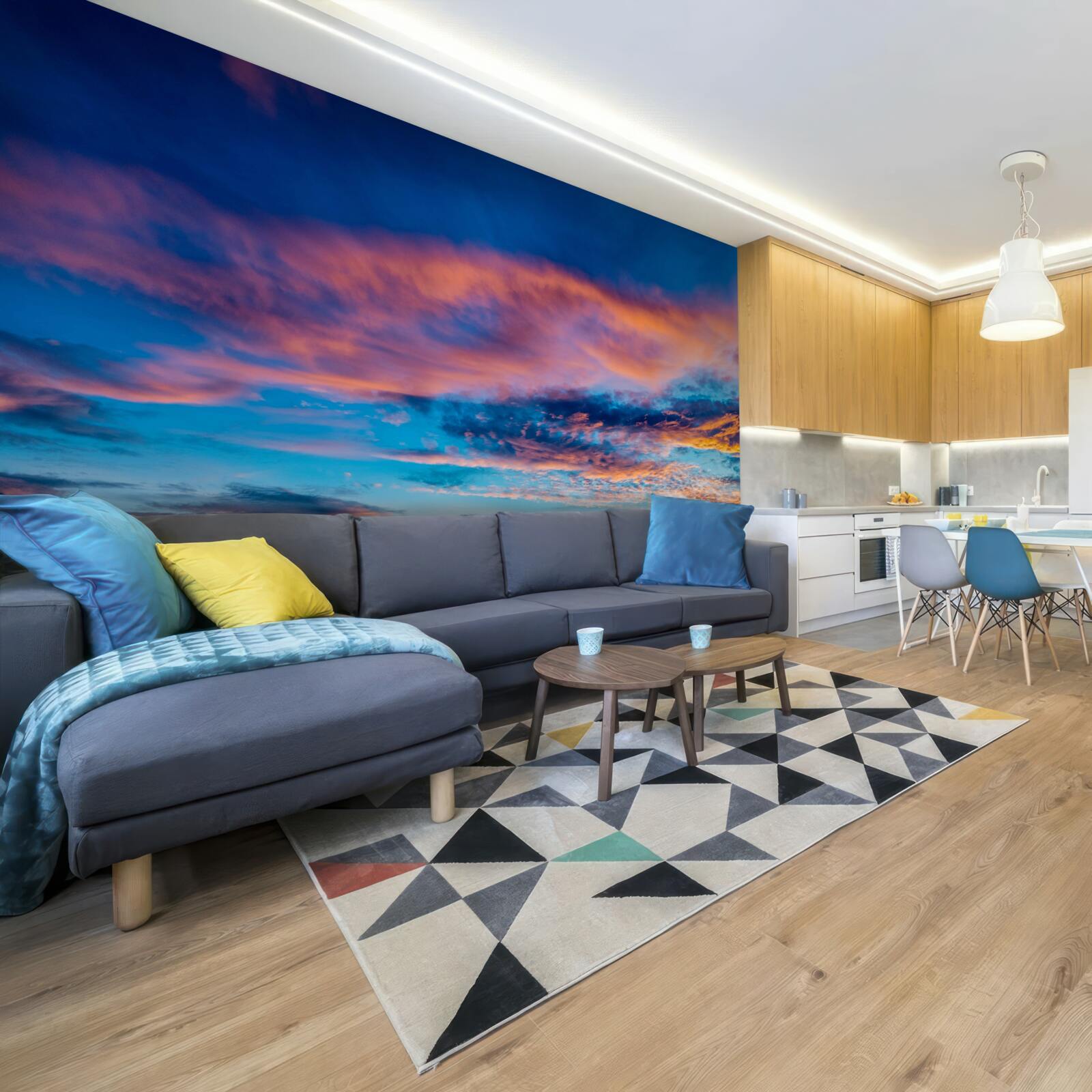 Papier peint nuages au coucher du soleil, ballottés par le vent