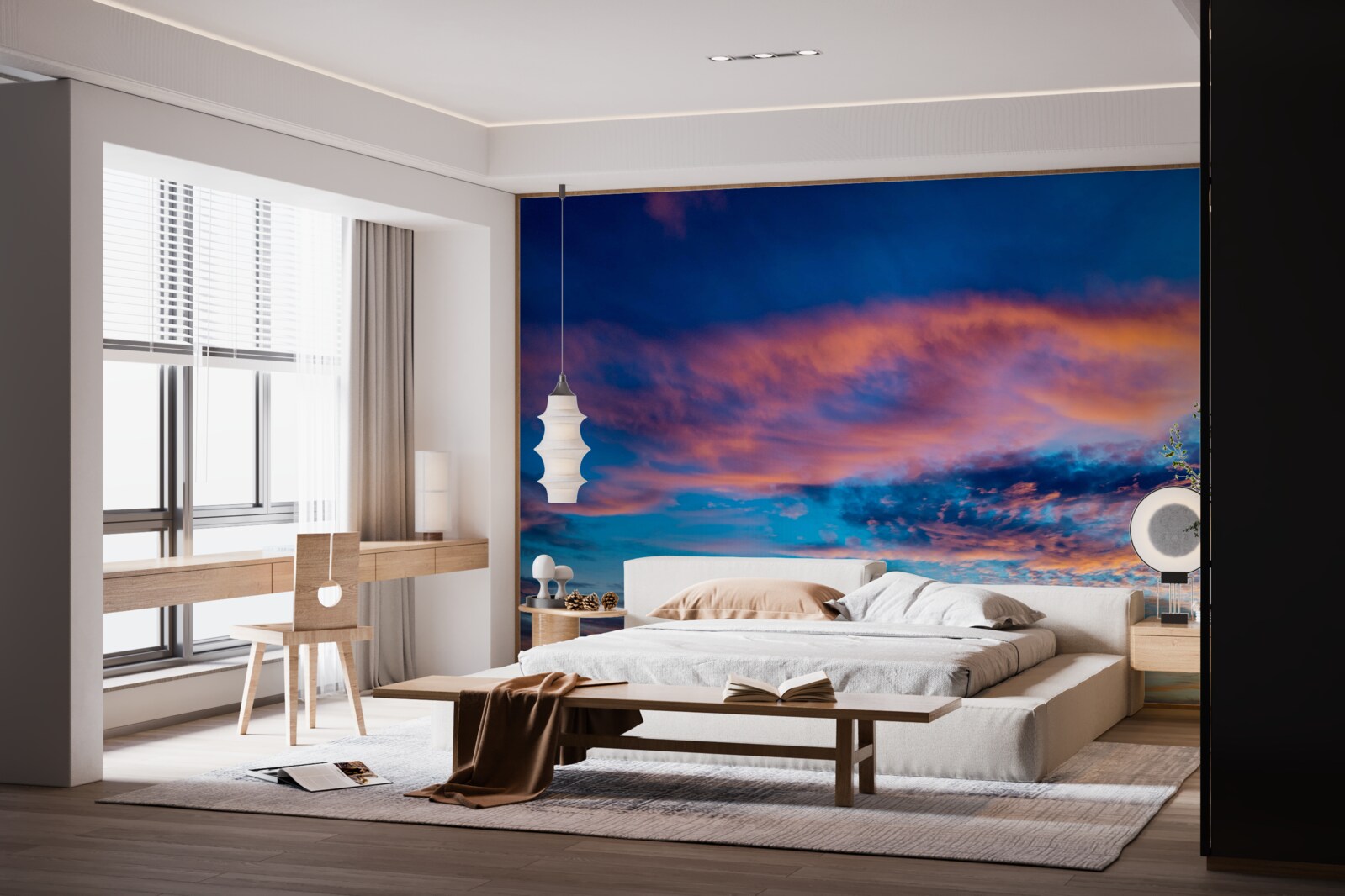 Papier peint nuages au coucher du soleil, ballottés par le vent