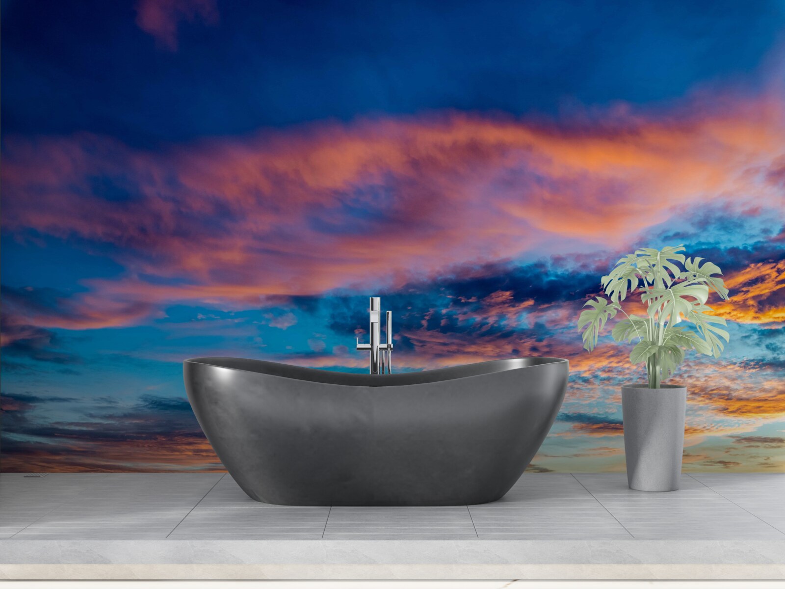 Papier peint nuages au coucher du soleil, ballottés par le vent