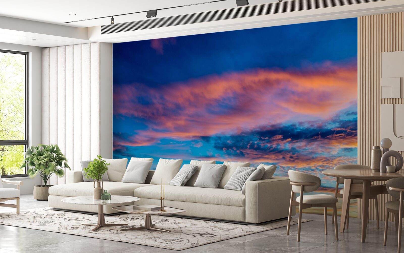 Papier peint nuages au coucher du soleil, ballottés par le vent