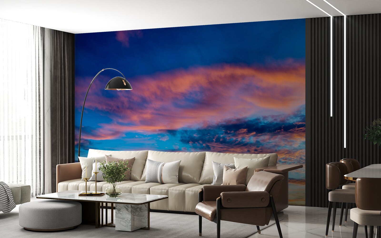 Papier peint nuages au coucher du soleil, ballottés par le vent