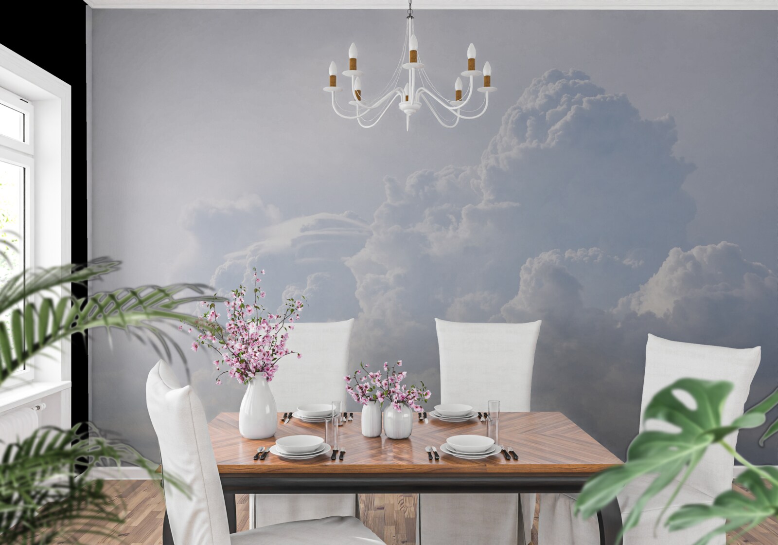 Papier peint nuages blancs et floconneux