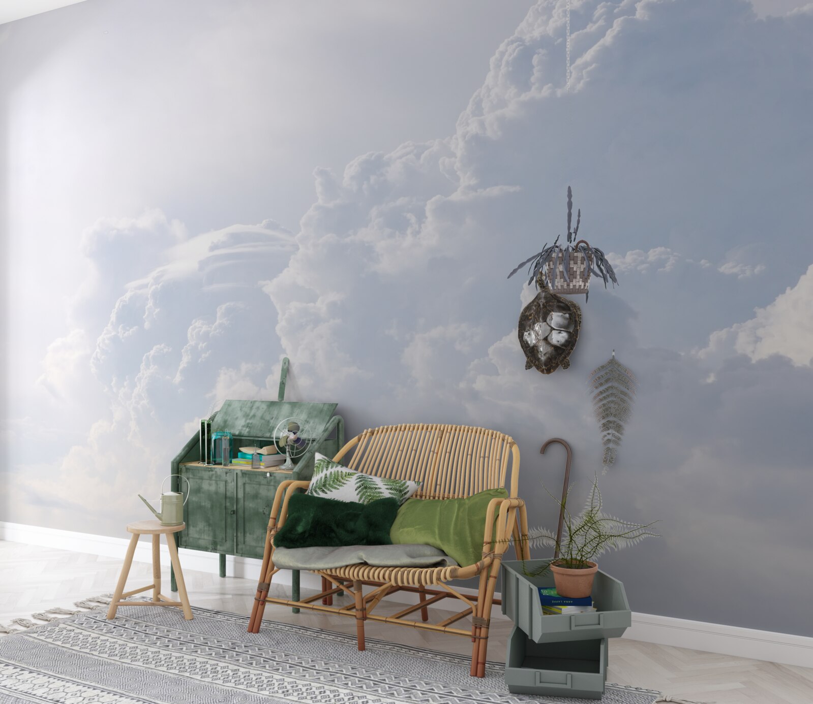 Papier peint nuages blancs et floconneux