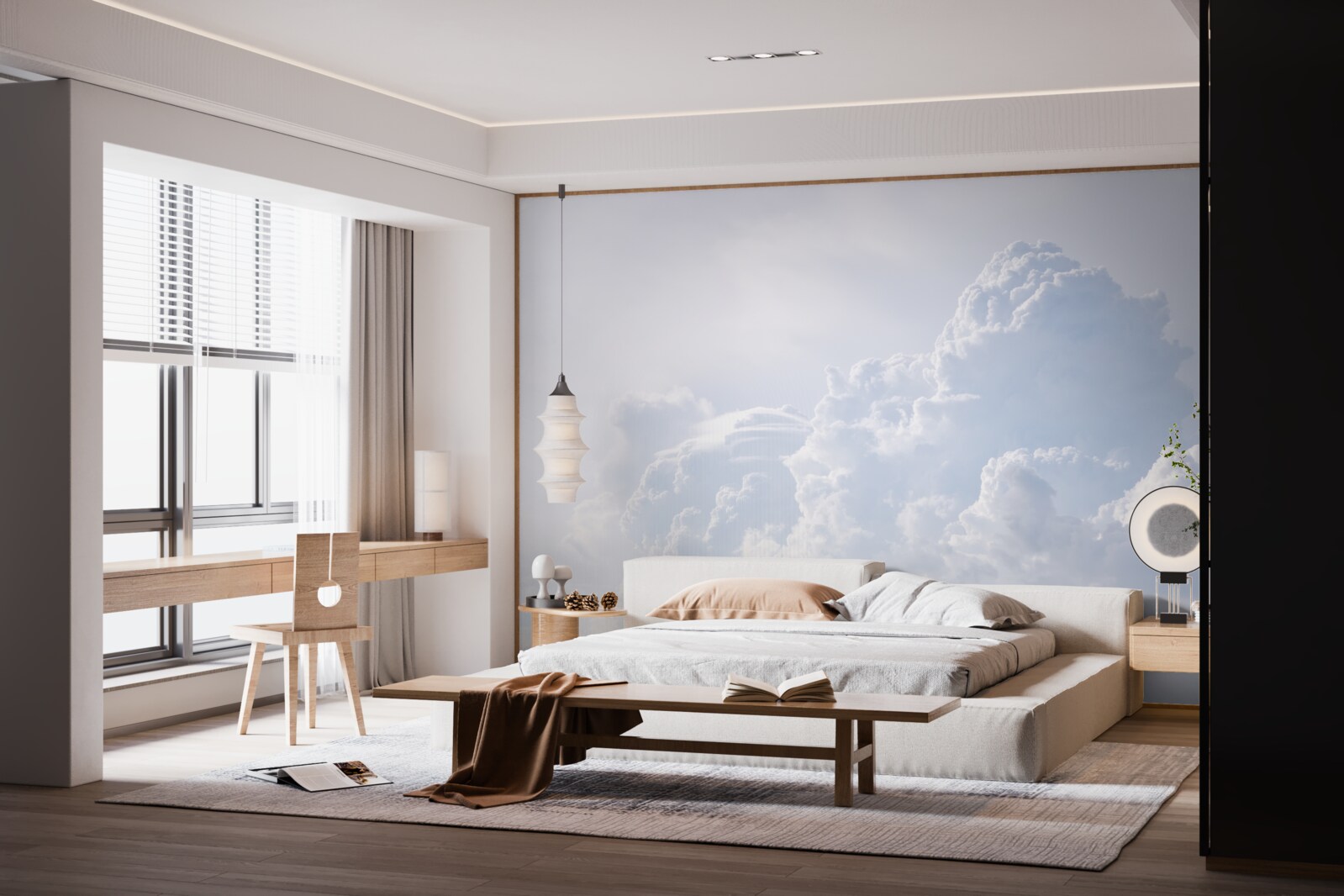 Papier peint nuages blancs et floconneux