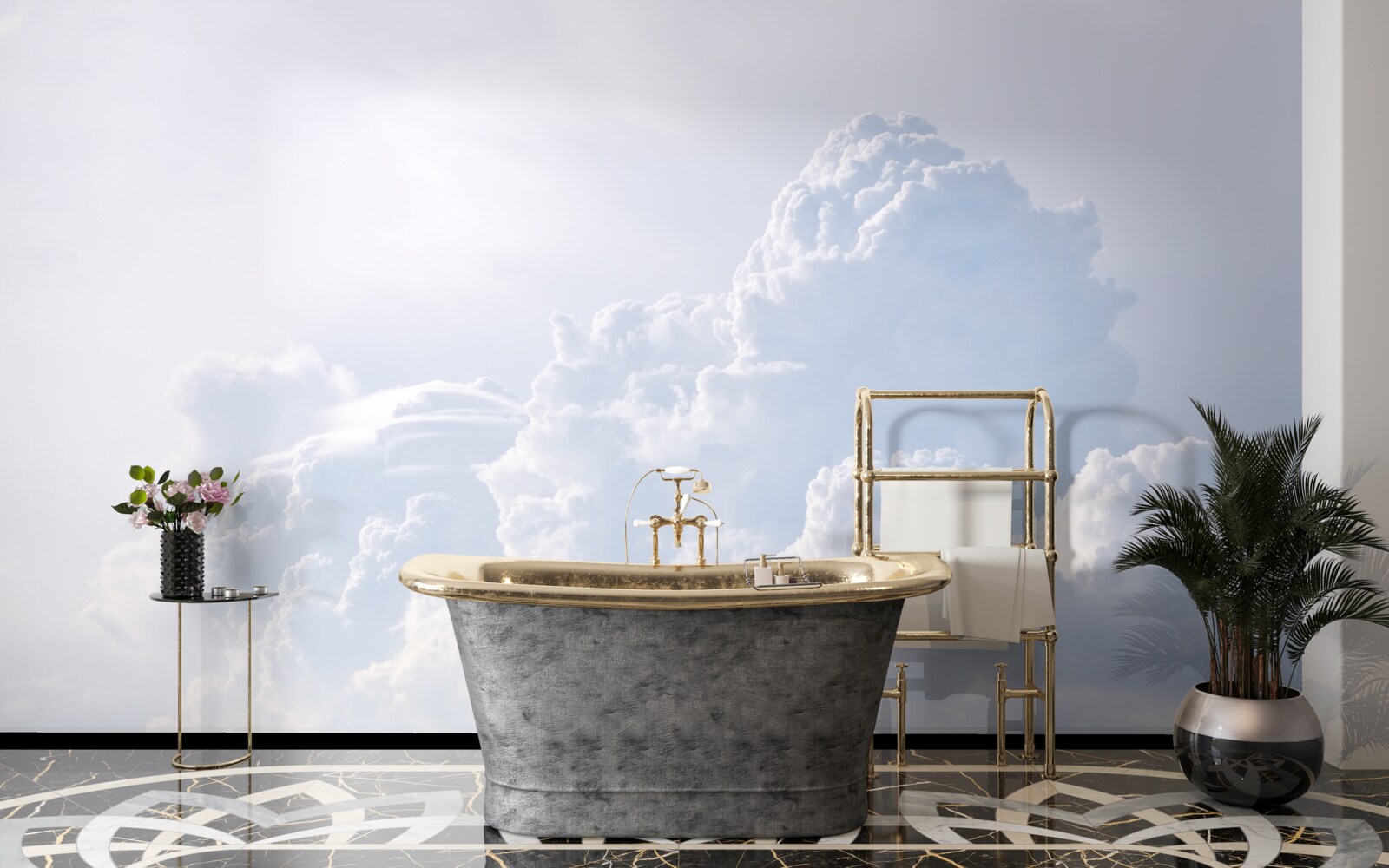 Papier peint nuages blancs et floconneux