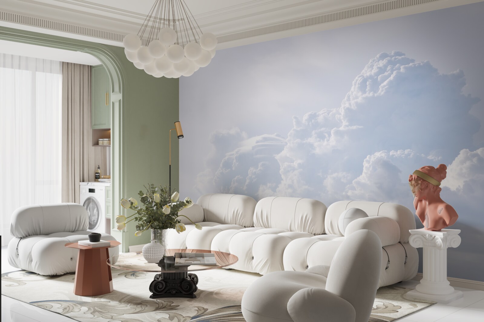 Papier peint nuages blancs et floconneux