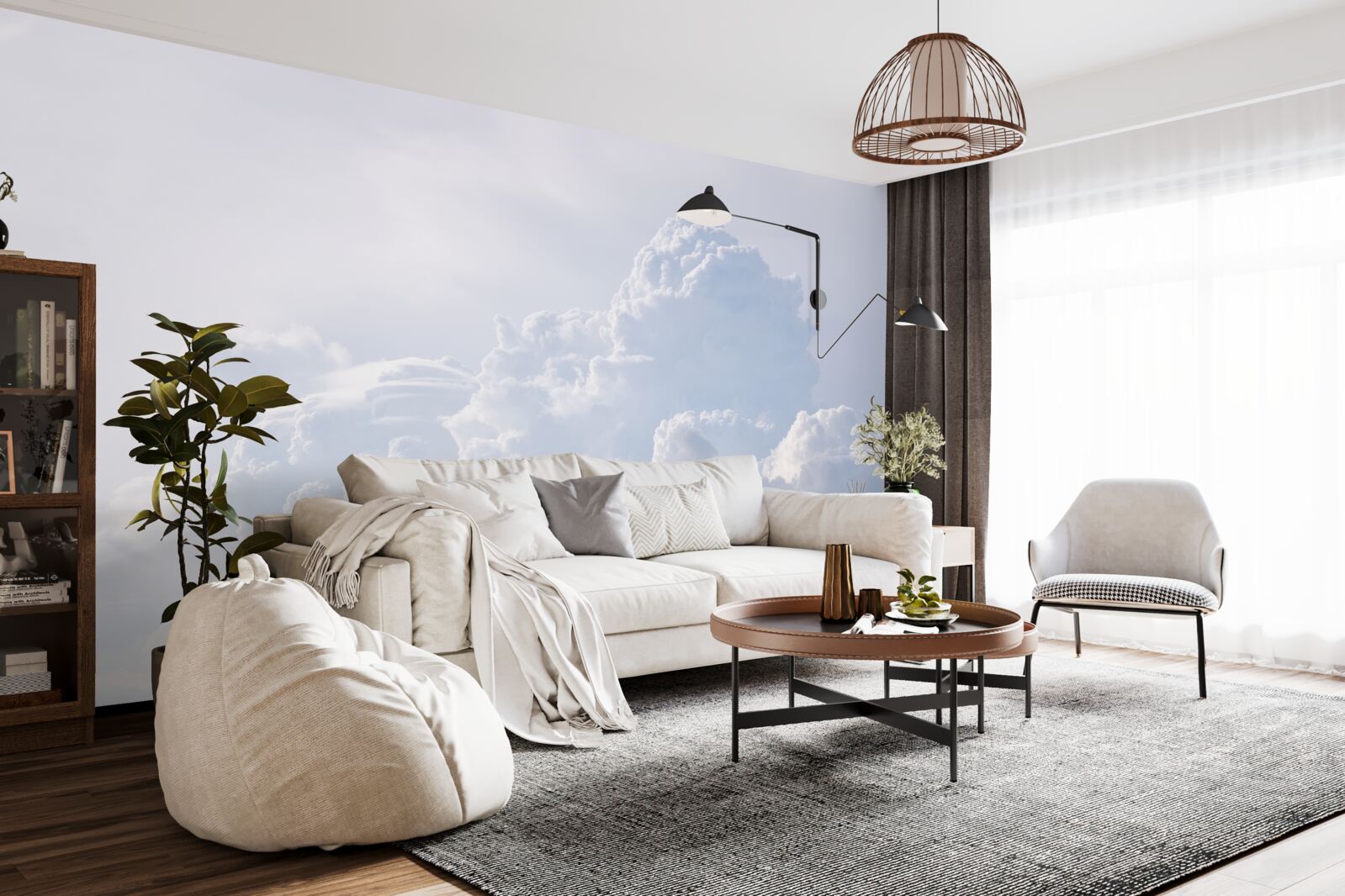 Papier peint nuages blancs et floconneux