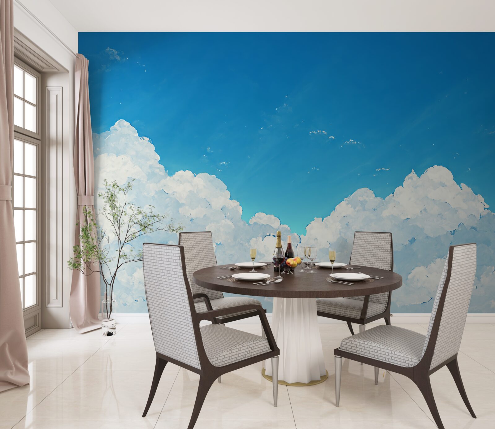 Papier peint ciel bleu et nuages blancs comme neige