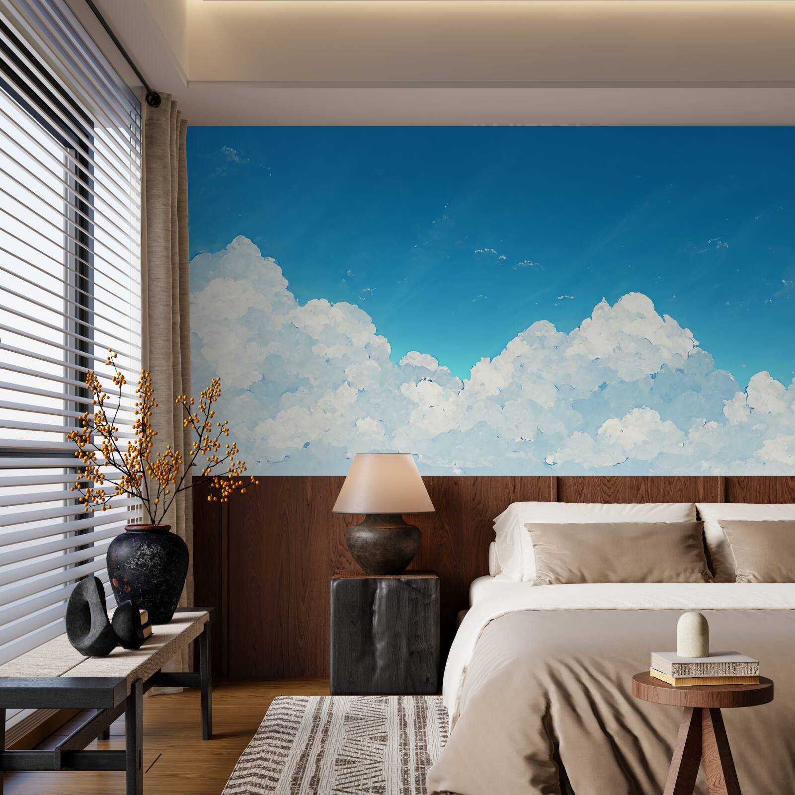 Papier peint ciel bleu et nuages blancs comme neige