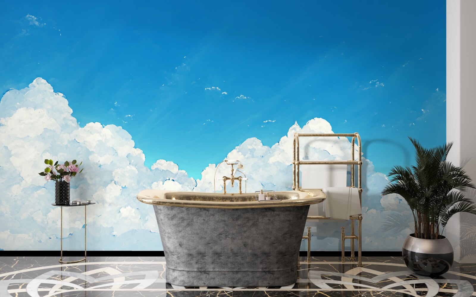 Papier peint ciel bleu et nuages blancs comme neige