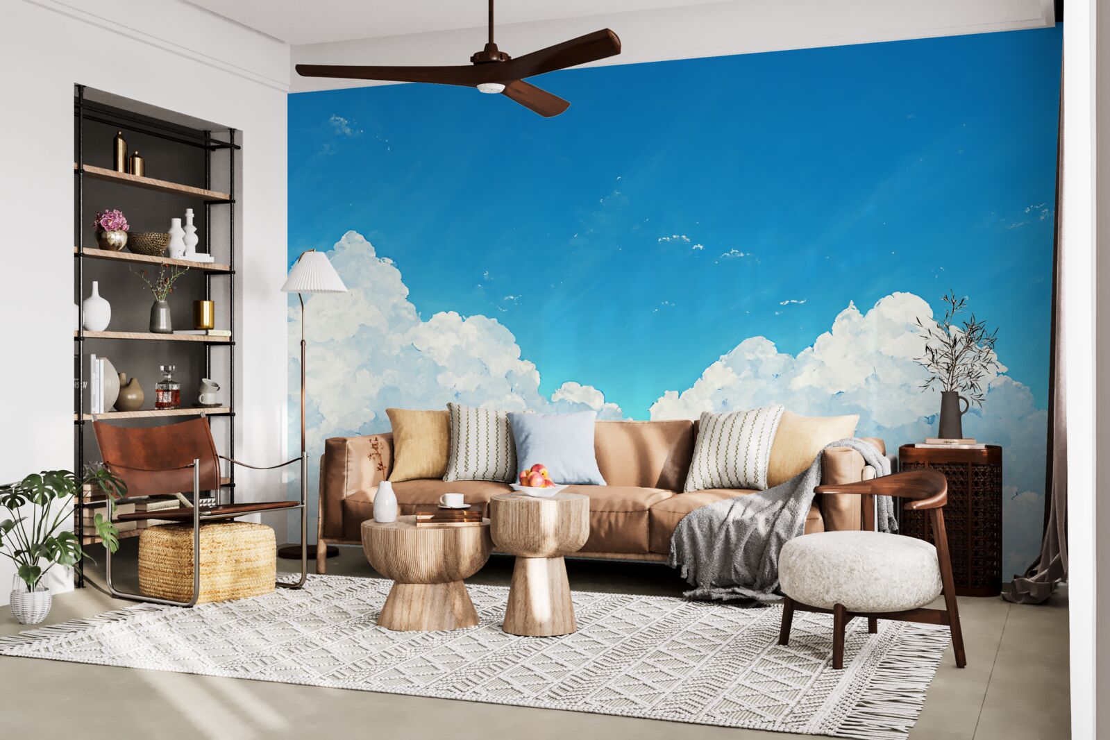 Papier peint ciel bleu et nuages blancs comme neige