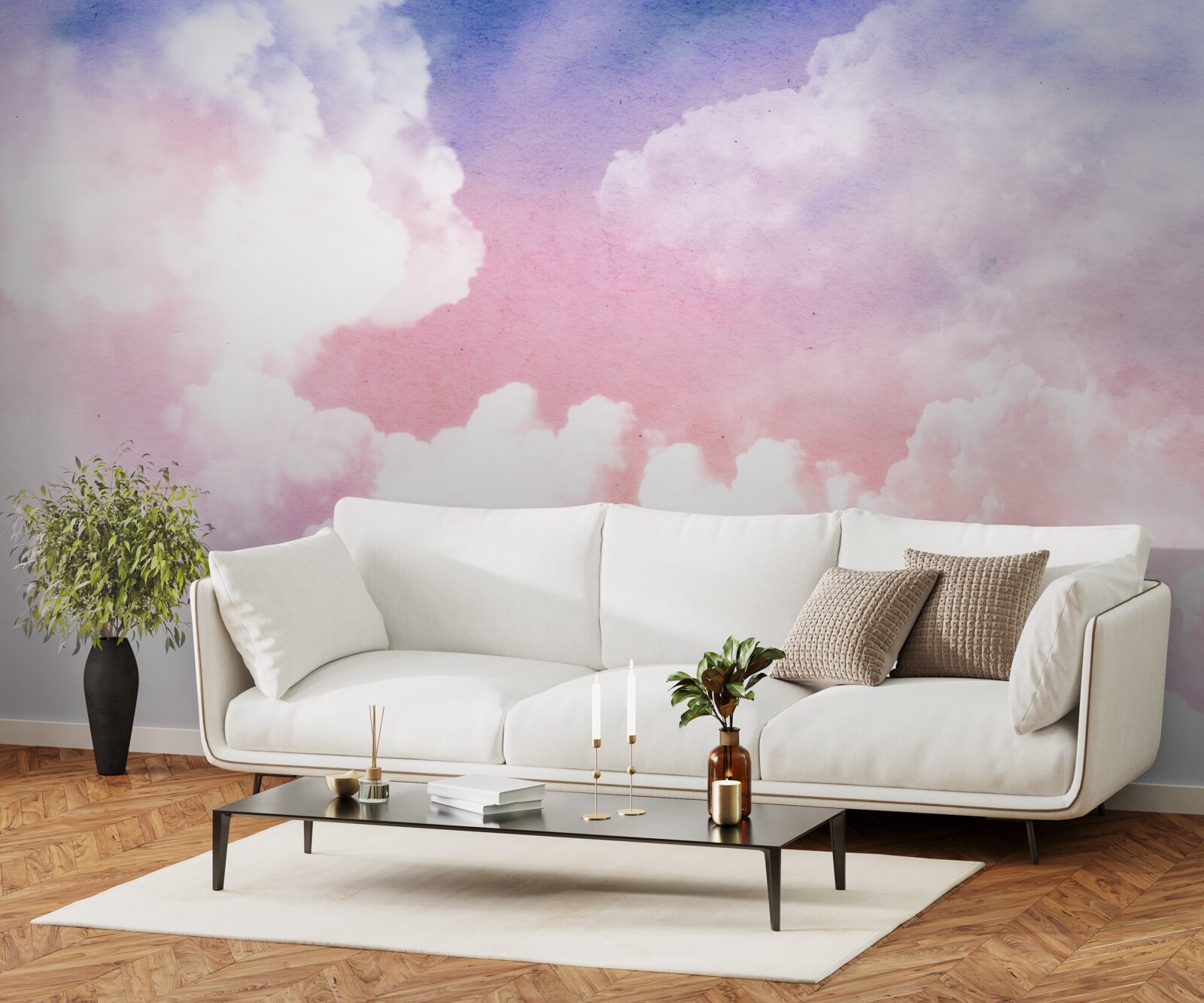 Papier peint nuages roses au coucher du soleil