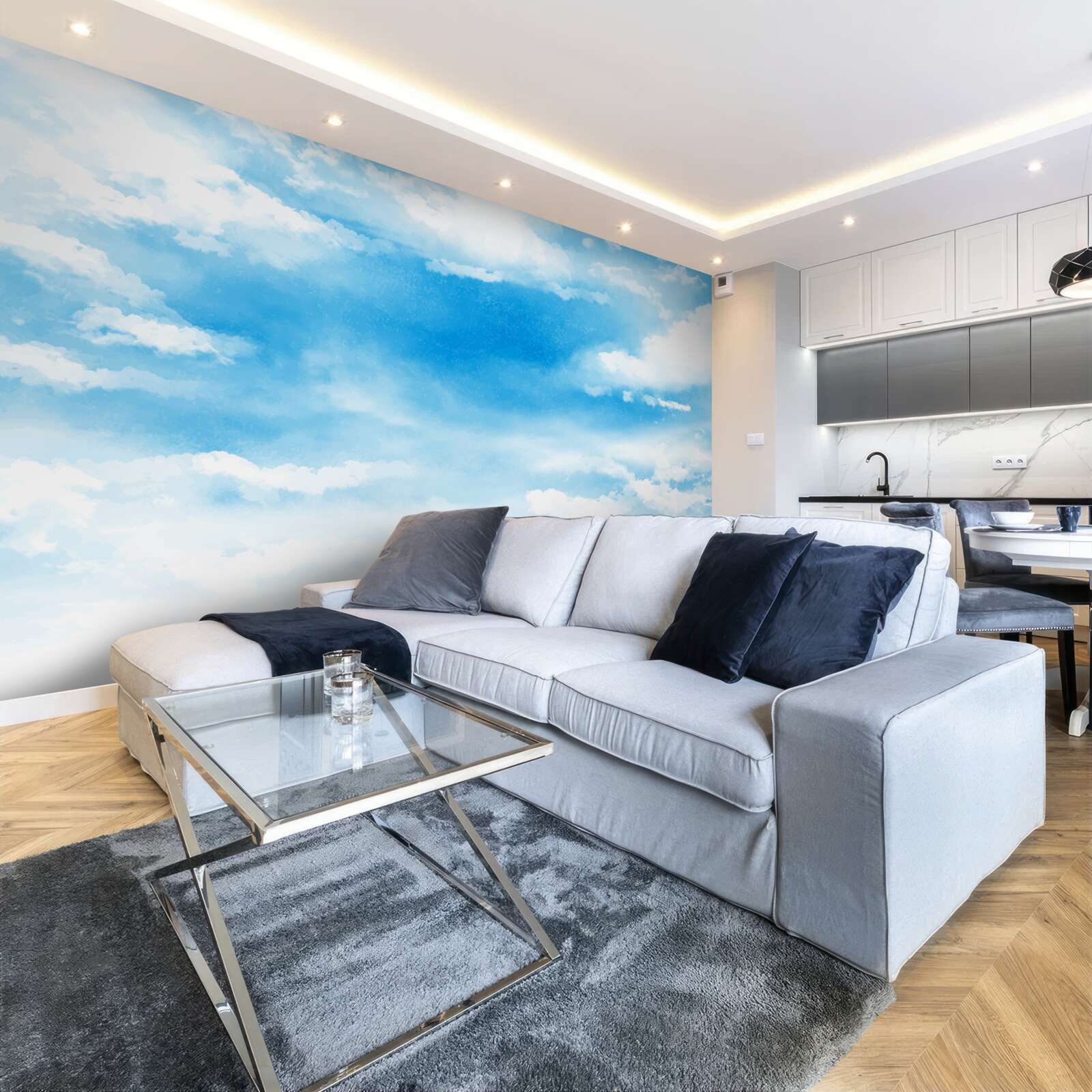 Papier peint le ciel bleu est orné de nuages blancs