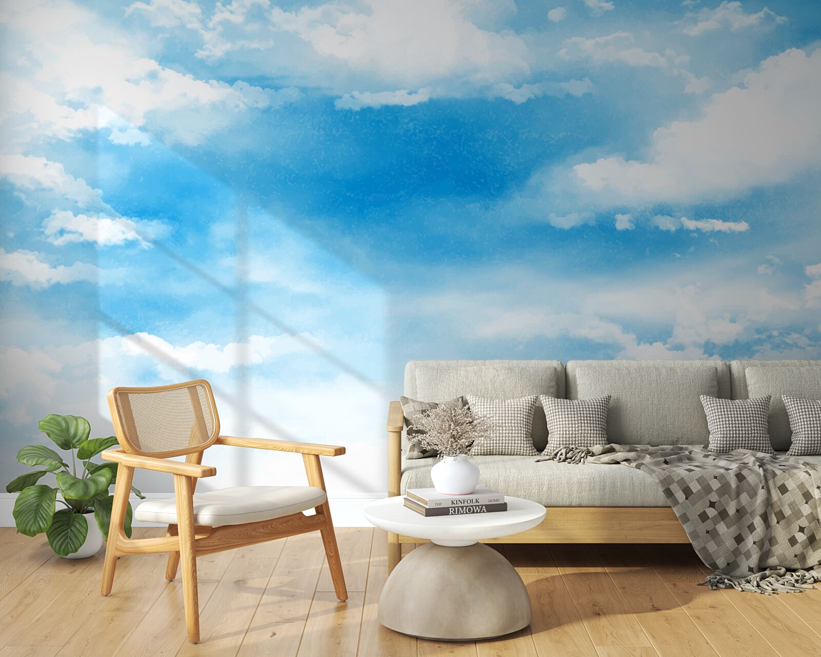 Papier peint le ciel bleu est orné de nuages blancs