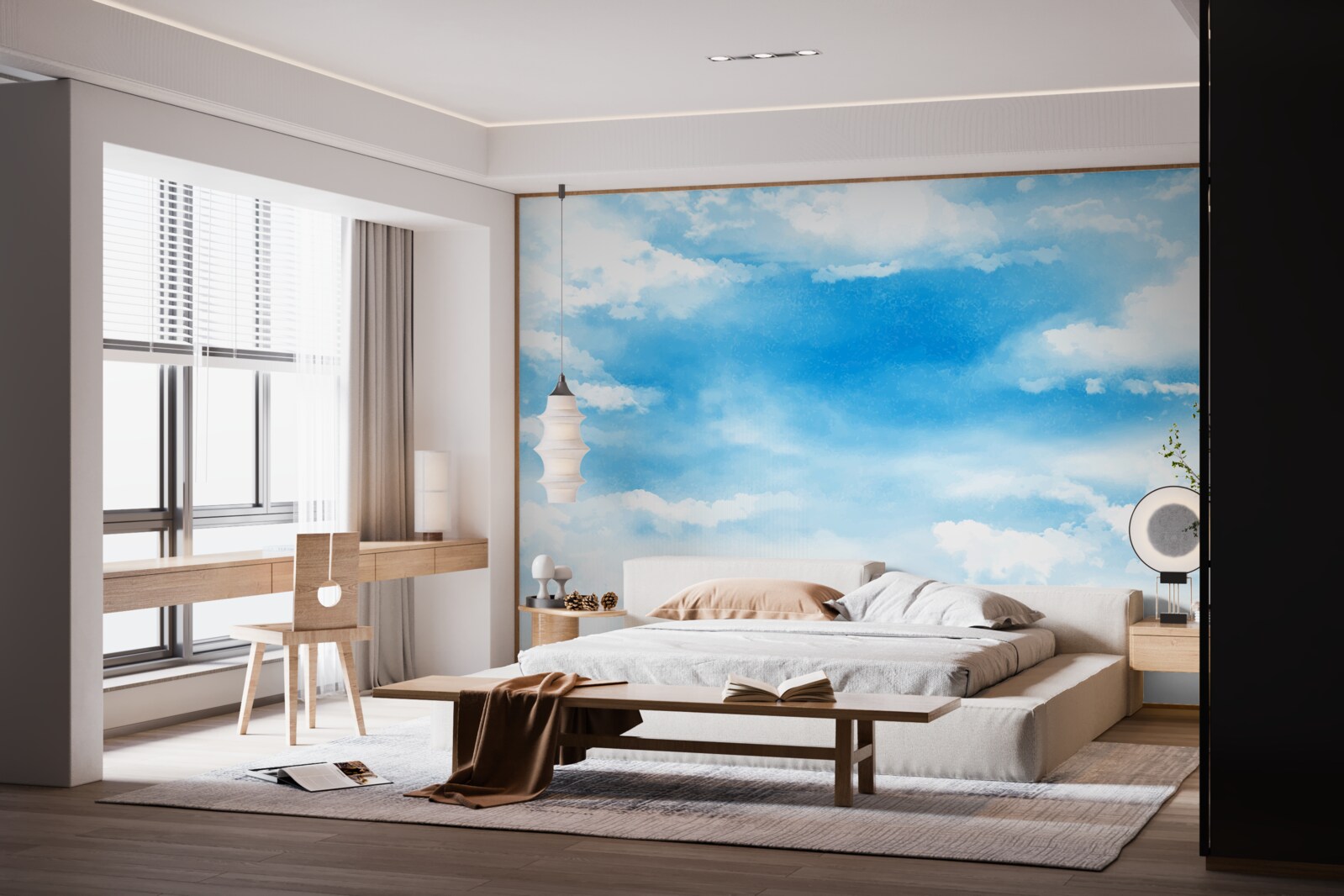 Papier peint le ciel bleu est orné de nuages blancs