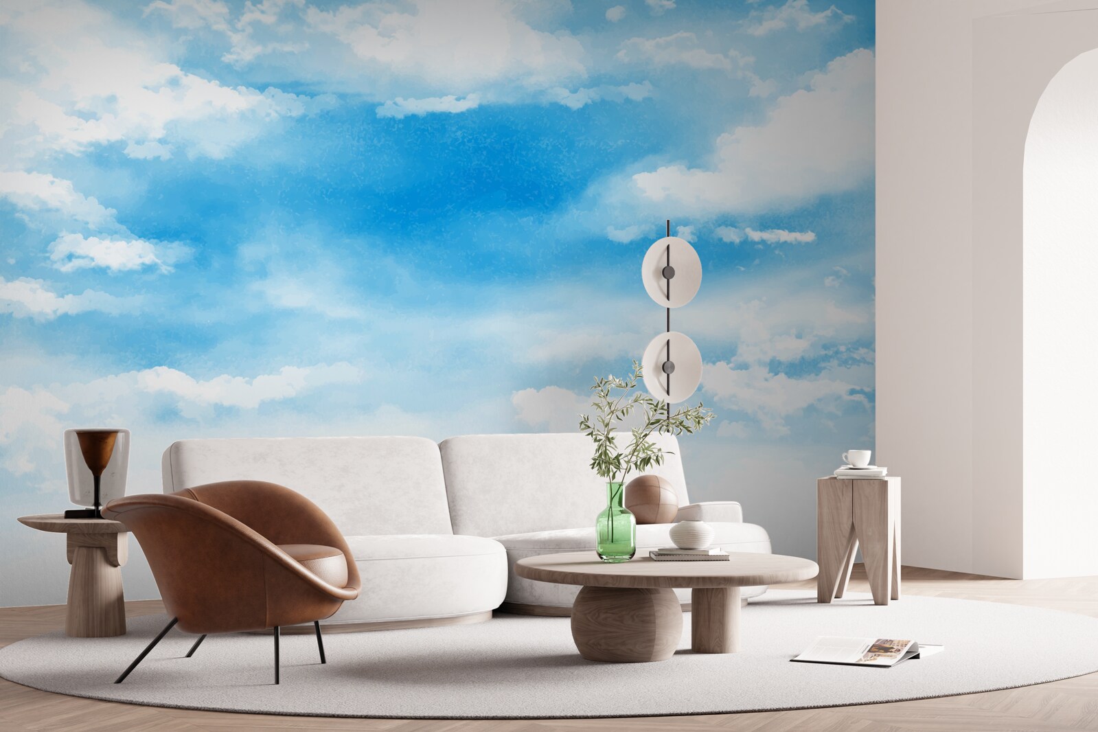 Papier peint le ciel bleu est orné de nuages blancs