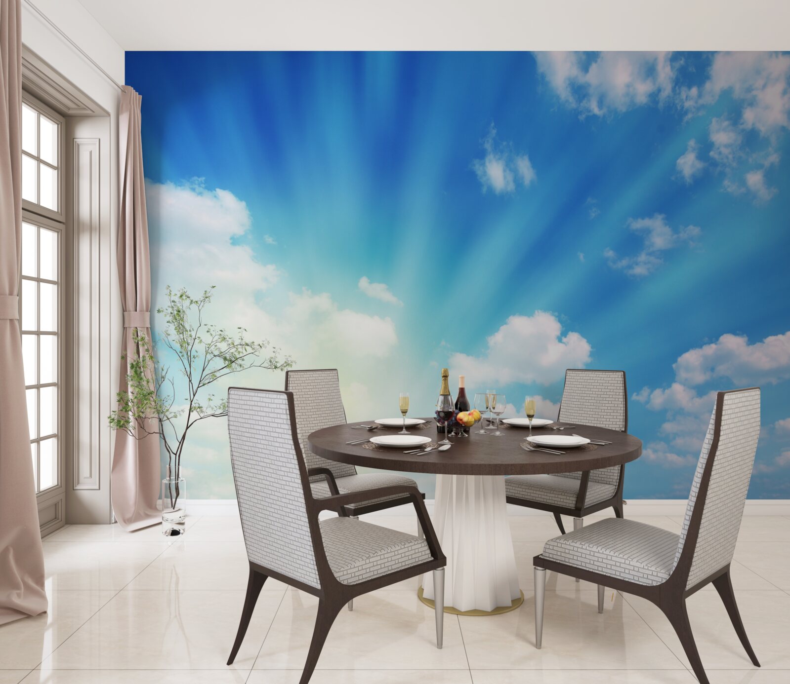 Papier peint les rayons du soleil brillent dans le ciel bleu