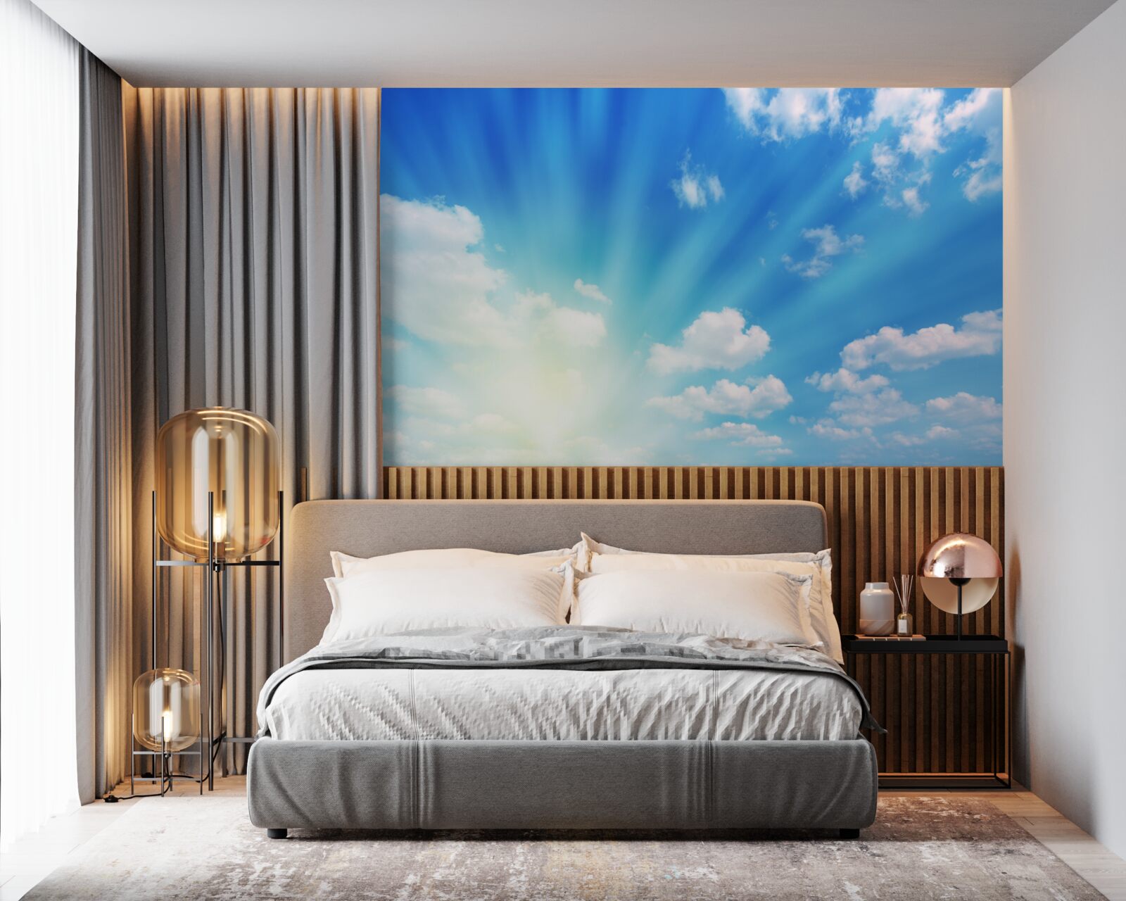 Papier peint les rayons du soleil brillent dans le ciel bleu