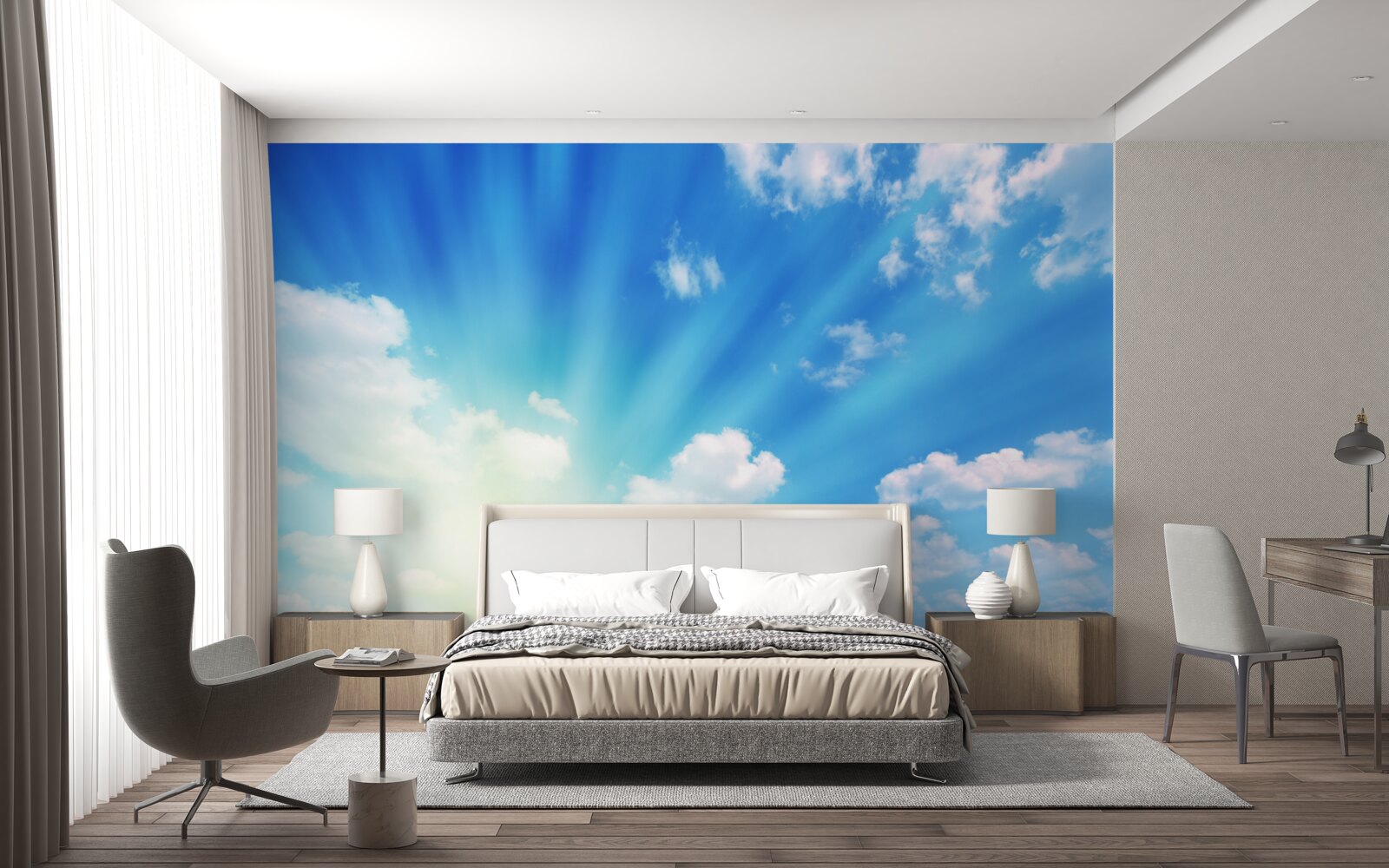 Papier peint les rayons du soleil brillent dans le ciel bleu