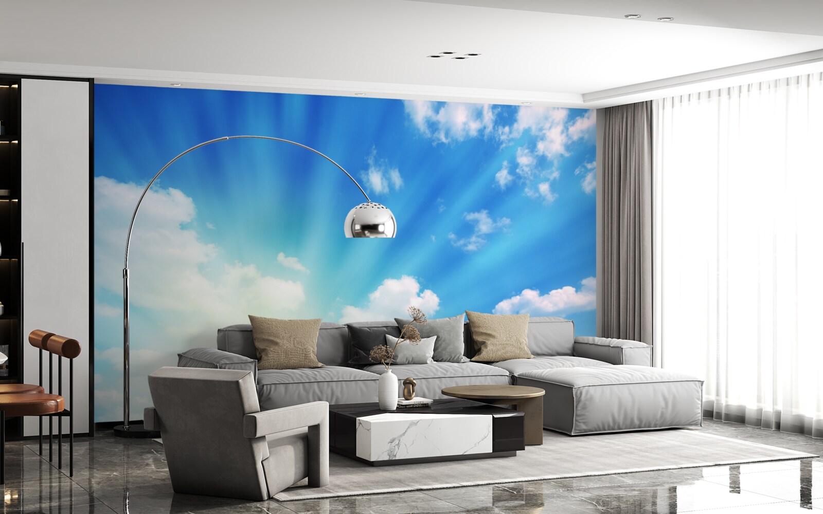 Papier peint les rayons du soleil brillent dans le ciel bleu