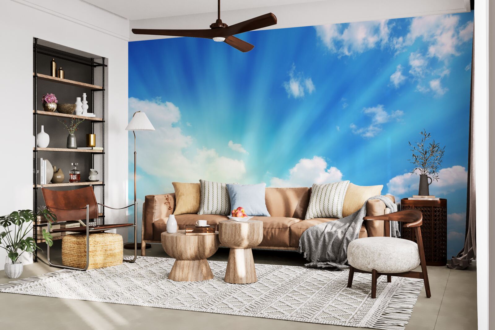 Papier peint les rayons du soleil brillent dans le ciel bleu