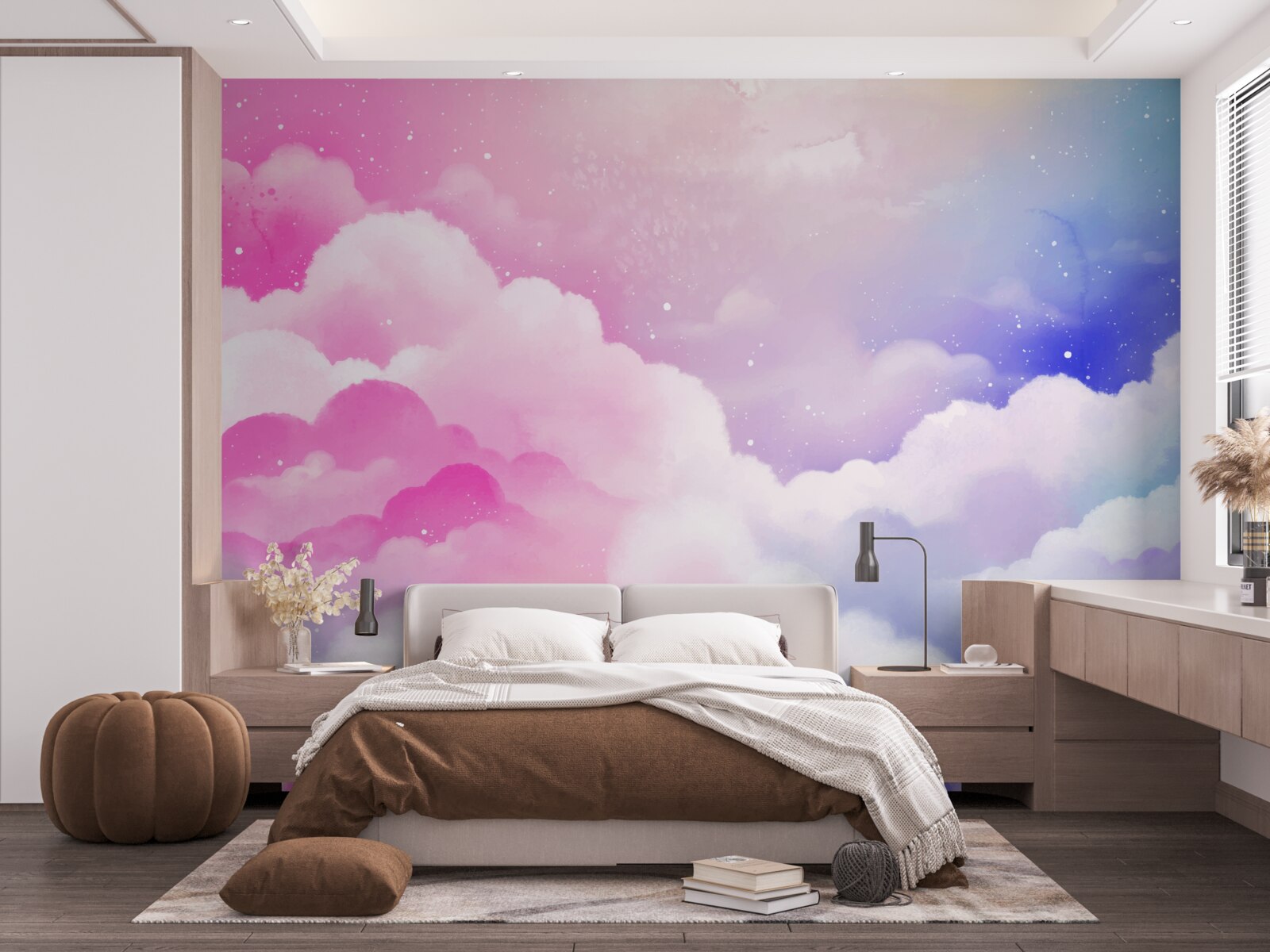 Papier peint le ciel est rose et bleu vif dans un style abstrait