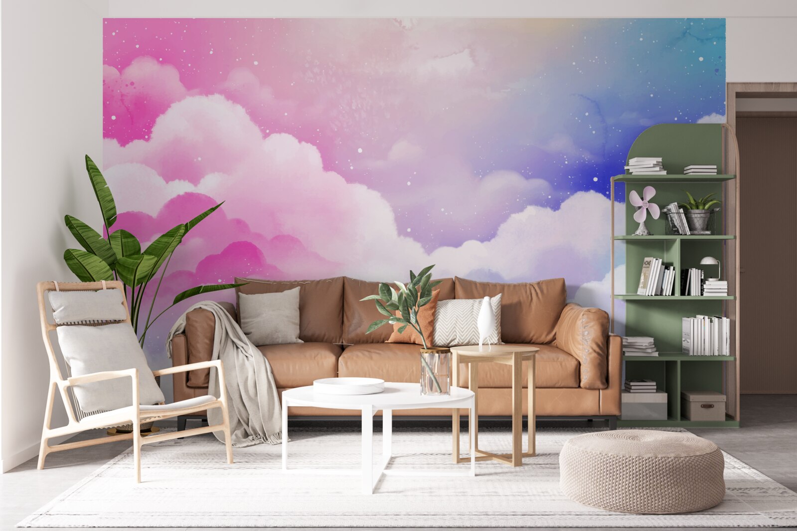 Papier peint le ciel est rose et bleu vif dans un style abstrait