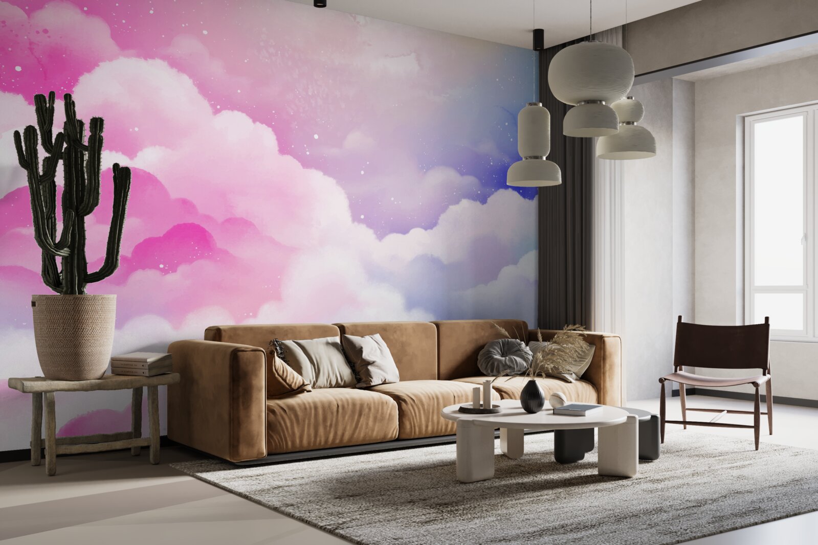 Papier peint le ciel est rose et bleu vif dans un style abstrait